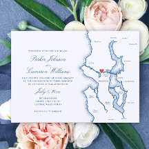 Seattle Lake Washington Karte Elegant Navy Hochzei