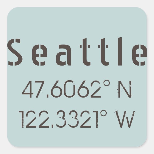 Seattle Latitude und Longitude Quadratischer Aufkleber (Vorderseite)