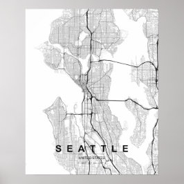 Seattle-Minimalistische Karte (Schwarz & Weiß) Poster