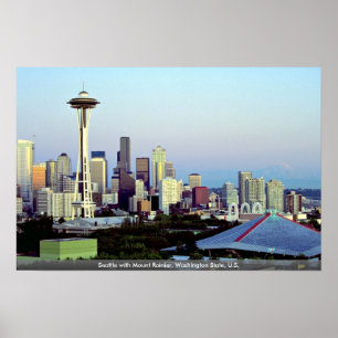 Seattle mit dem Mount Rainier, Washington-Staat, Poster