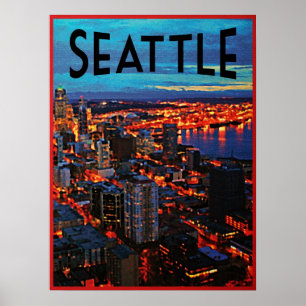 Seattle Night Skyline Poster