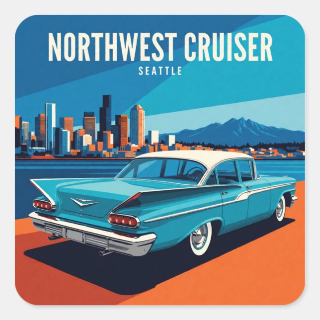 Seattle Northwest Oldtimer Quadratischer Aufkleber (Vorderseite)