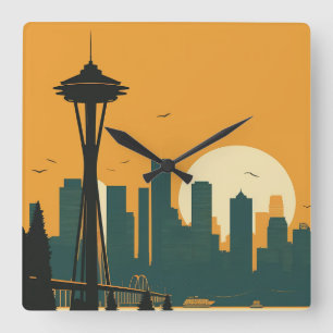 SEATTLE Nr. 1 Quadratische Wanduhr