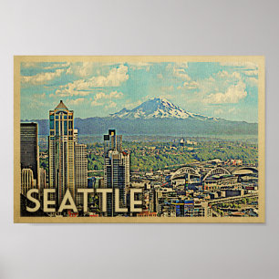 Seattle Poster Vintage Reiseplaner Rainier