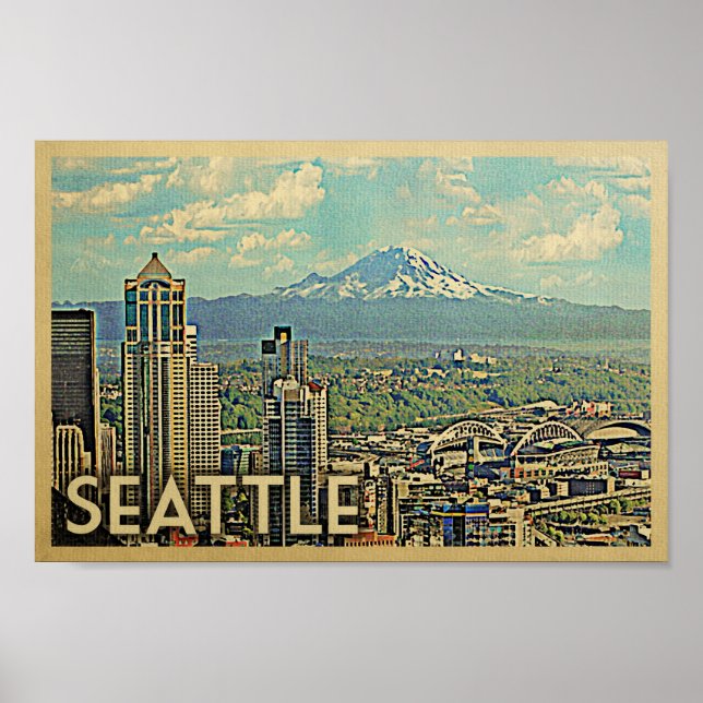 Seattle Poster Vintage Reiseplaner Rainier (Vorne)