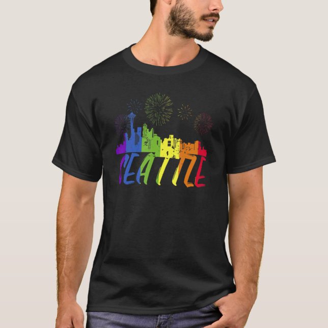 Seattle Pride Skyline Pride Parade Seattle T-Shirt (Vorderseite)