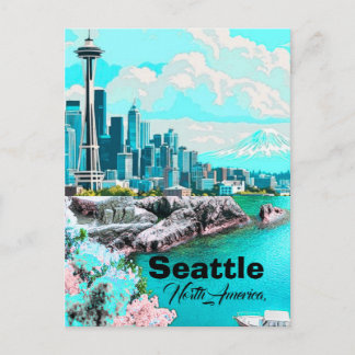 Seattle Reise Postkarten Kunst, Seattle Skyline