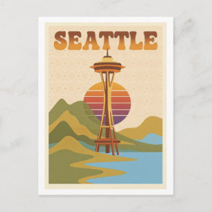 Seattle Retro 1970er Jahre Farbige AI-Reisepostkar Postkarte