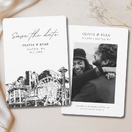 Seattle Save the Date Skyline Downtown Wedding Einladung