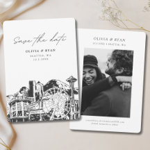 Seattle Save the Date Skyline Downtown Wedding