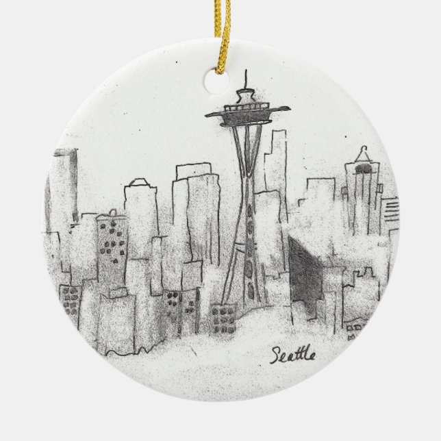 Seattle-Skizze Keramikornament (Vorne)