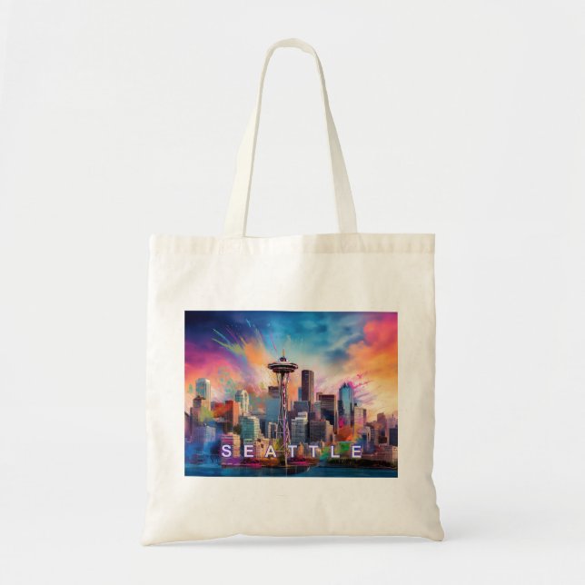 Seattle Skyline Abstrakt Art Tragetasche (Vorne)