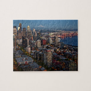 Seattle-Skyline an Dämmerung Puzzlespiel