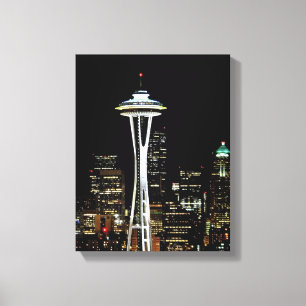 Seattle skyline at night, with space Needle. Leinwanddruck