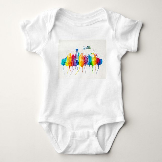 Seattle Skyline Baby Jersey Body Anzug onsey Baby Strampler (Vorderseite)