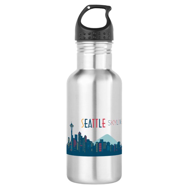 Seattle Skyline Blue Edelstahlflasche (Vorderseite)
