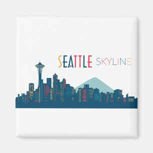 Seattle Skyline Blue Magnet