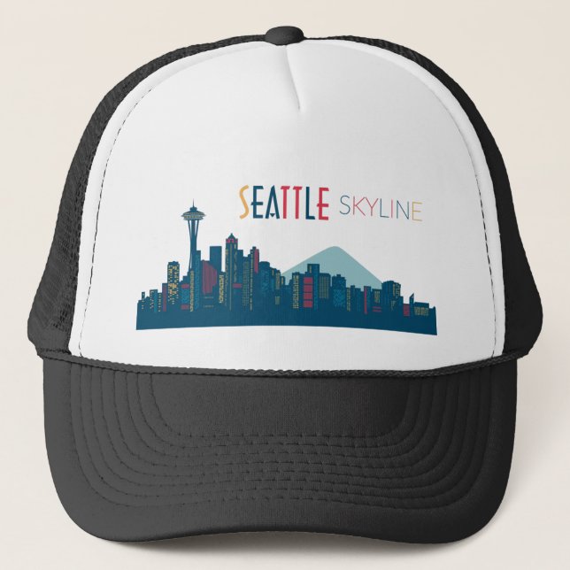 Seattle Skyline Blue Truckerkappe (Vorderseite)