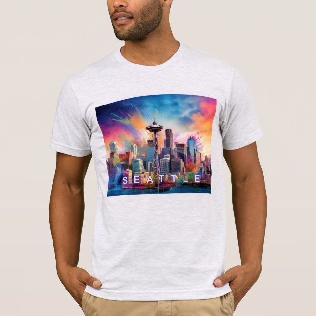 Seattle Skyline Graffiti Art T-Shirt (Vorderseite)