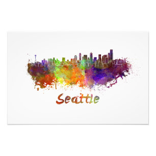 Seattle skyline im Watercolor Fotodruck