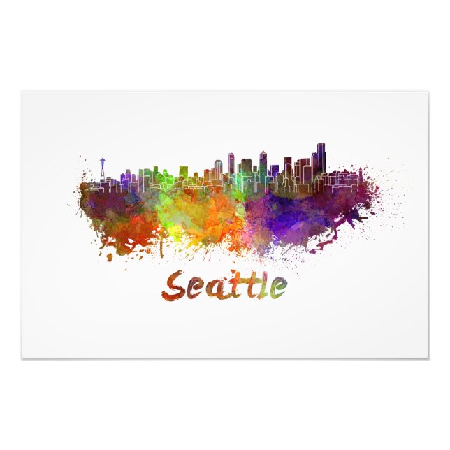 Seattle skyline im Watercolor Fotodruck (Vorne)
