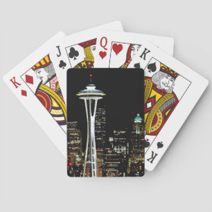 Seattle Skyline in der Nacht, mit Space Needle. Spielkarten