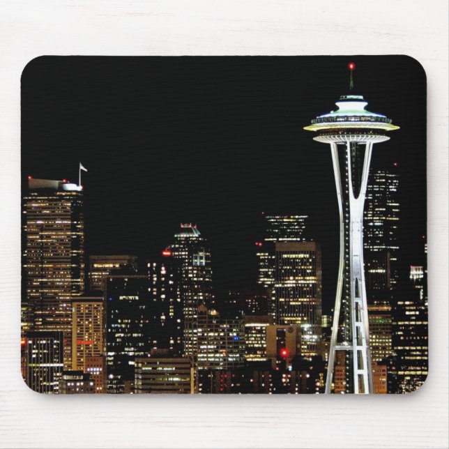 Seattle-Skyline nachts, mit Raum-Nadel Mousepad (Vorne)
