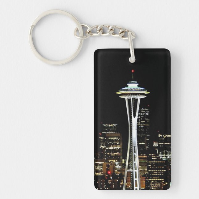 Seattle-Skyline nachts, mit Raum-Nadel Schlüsselanhänger (Vorderseite)
