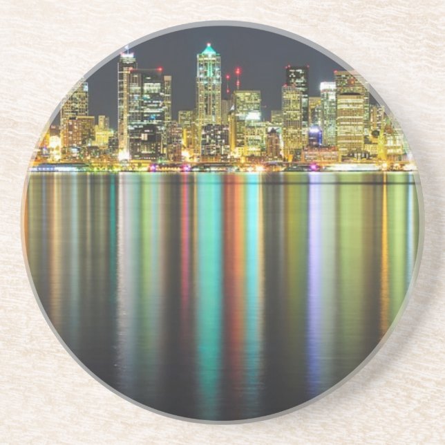 Seattle-Skyline nachts mit Reflexion Untersetzer (Vorne)
