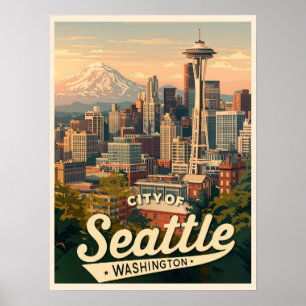 Seattle-Skyline – Space Needle & Mount Rainier Poster