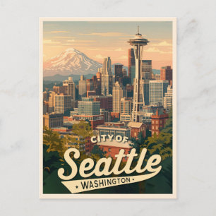Seattle-Skyline – Space Needle & Mount Rainier Postkarte