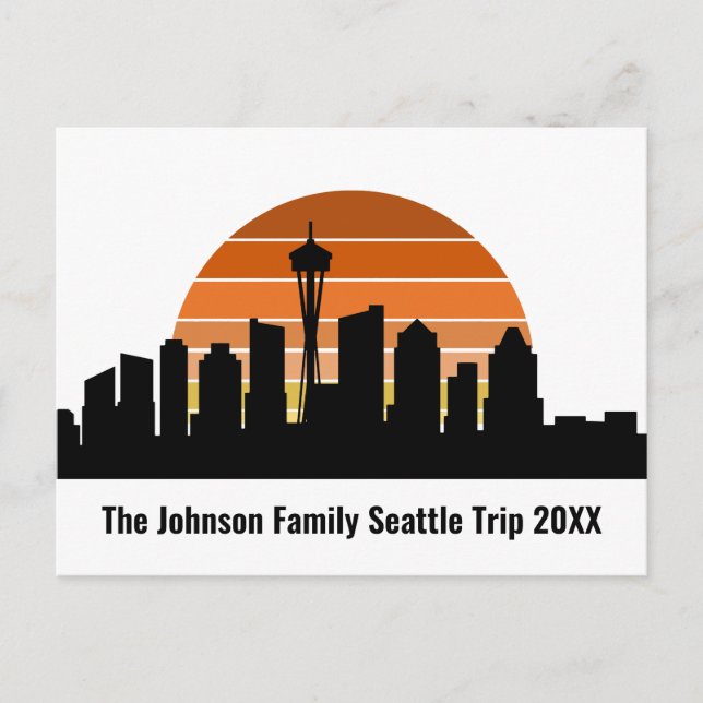 Seattle Skyline Sunset Custom Family Trip Postkarte (Vorderseite)
