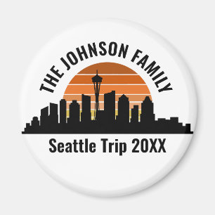 Seattle Skyline Sunset Custom Family Vacation Magnet