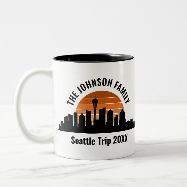 Seattle Skyline Sunset Custom Vacation Souvenir Zweifarbige Tasse (Links)