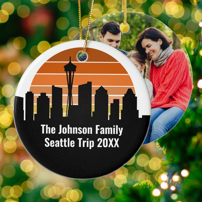 Seattle Skyline Sunset Trip Foto Custom Christmas Keramik Ornament (Von Creator hochgeladen)