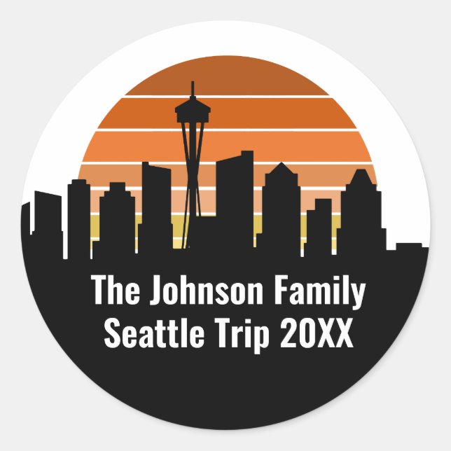Seattle Skyline Sunset Trip Personalisiert Runder Aufkleber (Vorderseite)