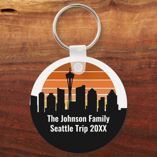 Seattle Skyline Sunset Trip Personalisiert Schlüsselanhänger (Vorderseite)