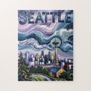 Seattle-Skyline Van Gogh Stil Vintage Reise Kunst