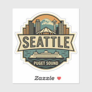 Seattle Skyline Washington USA Retro-Abzeichen Aufkleber