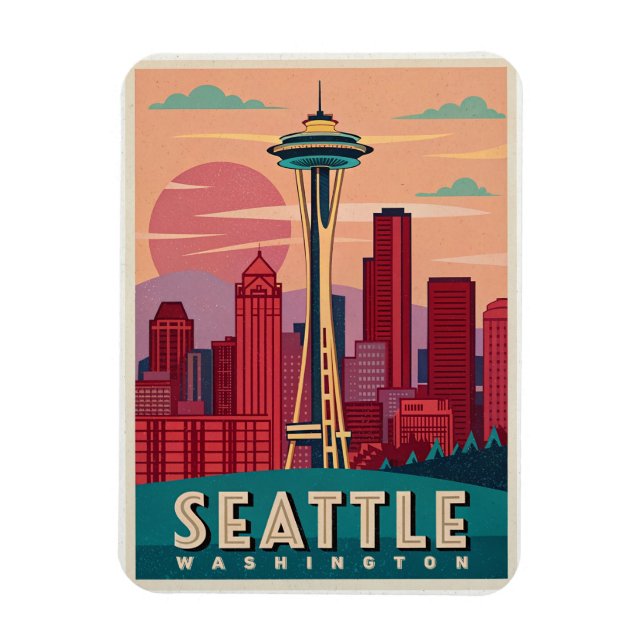 Seattle - Smarald City Skyline Magnet (Vertikal)