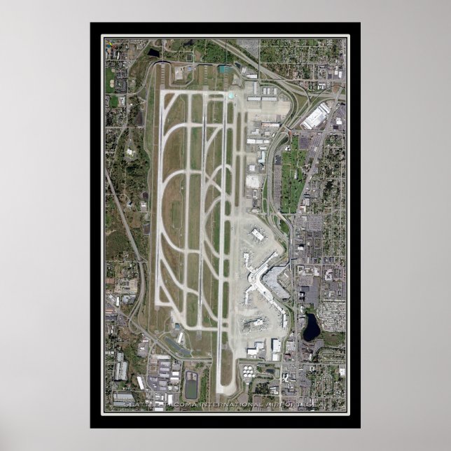 Seattle-Tacoma Intl Airport Satellite Poster Karte (Vorne)