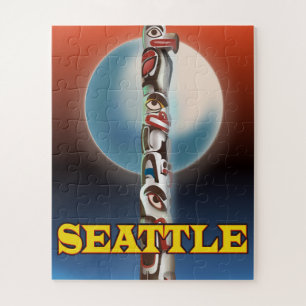 Seattle Totempfahl Reiseposter Druck