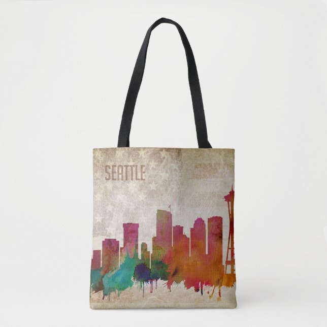 Seattle, WA | Aquarell-Stadt-Skyline Tasche (Vorderseite)