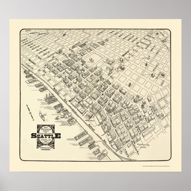 Seattle, WA Panoramic Map - 1903 Poster (Vorne)