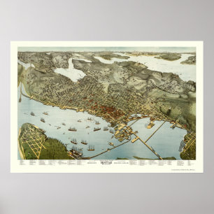 Seattle, WA panoramische Karte - 1891 Poster