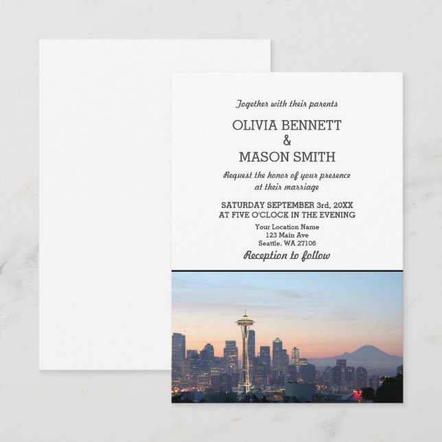 Seattle Wa Skyline Cityscape Hochzeit Einladung (Vorne/Hinten)