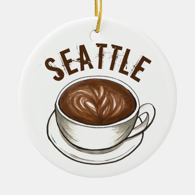 Seattle WA Washington Coffee Cup Latte Keramik Ornament (Vorne)
