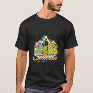 Seattle Wa Washington Novelty Space Needle Skyline T-Shirt