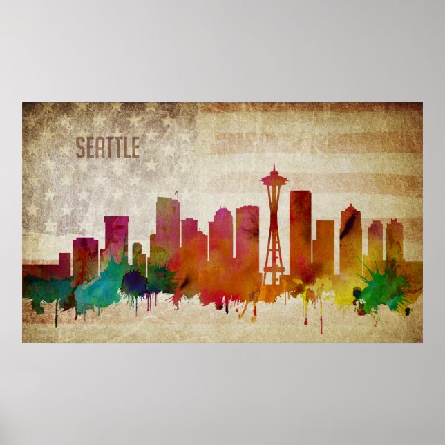 Seattle, WA | Wasserfarbe Stadt Skyline Poster (Vorne)
