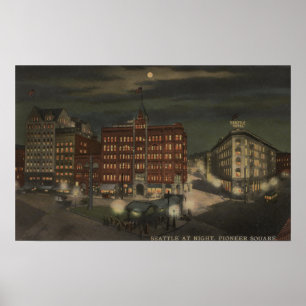 Seattle, WAPioneer Quadrat nachts Poster